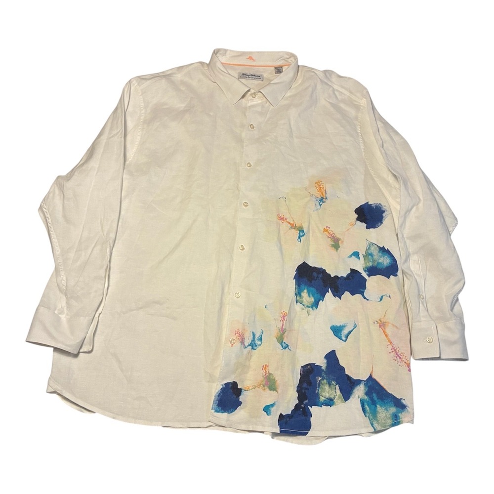 Tommy Bahama Mens White Linen  Button Down Shirt Barbados Breeze Floral XXXL